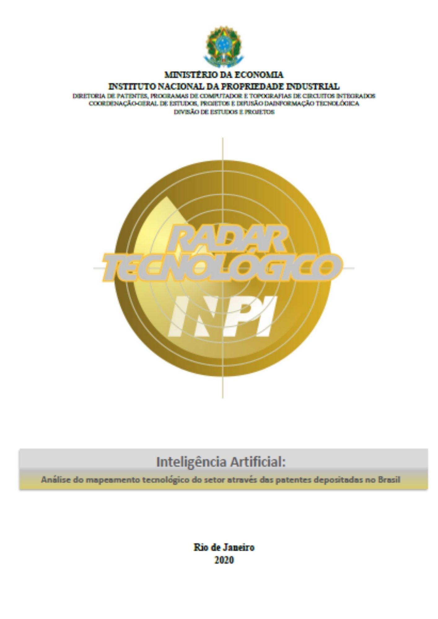 Inteligência Artificial das análise do mapeamento tecnológico do setor através das patentes depositadas no Brasil